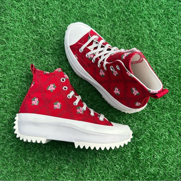 Converse Run Star Hike Hi Days Ahead / Vintage White Cross Stitch Roses - Picture 11 of 13